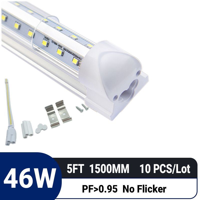 10 ピース/ロット 5 フィート 1500 ミリメートル 46 ワット T8 統合 V 字型 LED チューブ - 高 PF 0.95|ちらつきなし|調光不可|省エネ|長寿命