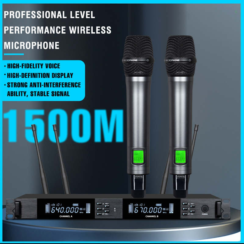 UHF プロフェッショナルワイヤレスマイク 2 チャンネル金属ハンドヘルドカラオケ歌ステージ結婚式のパフォーマンス会議マイク