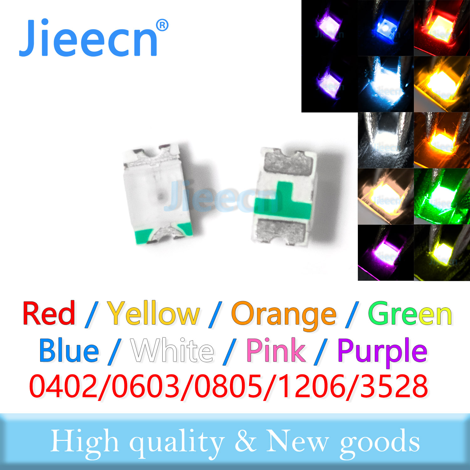 Jieecn SMD LED チップ LED 0402 0603 0805 1206 3528 赤オレンジ黄緑ピュアグリーン lce ブルーウォームホワイトピンク紫超高輝度