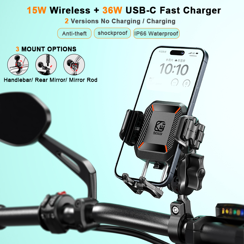 Apex Rush オートバイ電話ホルダー 15 ワットワイヤレス 36 ワット USB-C 急速充電 360 回転盗難防止耐衝撃スクーターバイク ATV マウント