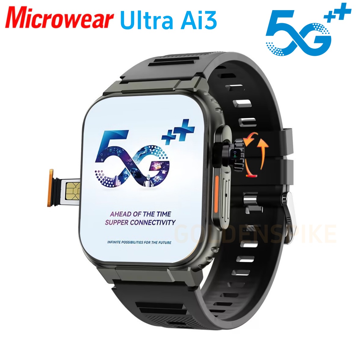 Microwear Ultra Ai3 スマートウォッチ 5 グラム 180 度回転カメラ Google プレイ GPS WIFI 2.2 インチ Amoled HD ディスプレイ 4 グラム通話スマートウォッチ男性