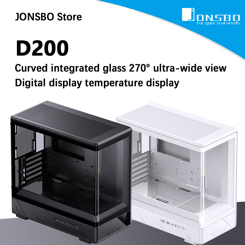 JONSBO D200 MATX ケース (コラムフリー カーブ シー ビュー/240 ラジエーター/ATX 電源/デジタル ディスプレイ/Type-C Gen2 10Gbps)