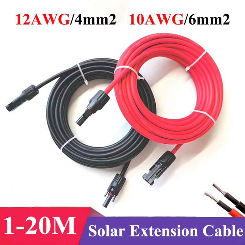 3.2フィート -65.6フィート 4/6mm2 黒/赤ソーラー延長DCケーブル 12/10AWG ソーラーワイヤー PVコネクタ付き ソーラーパネルシステムで使用 1m-20M