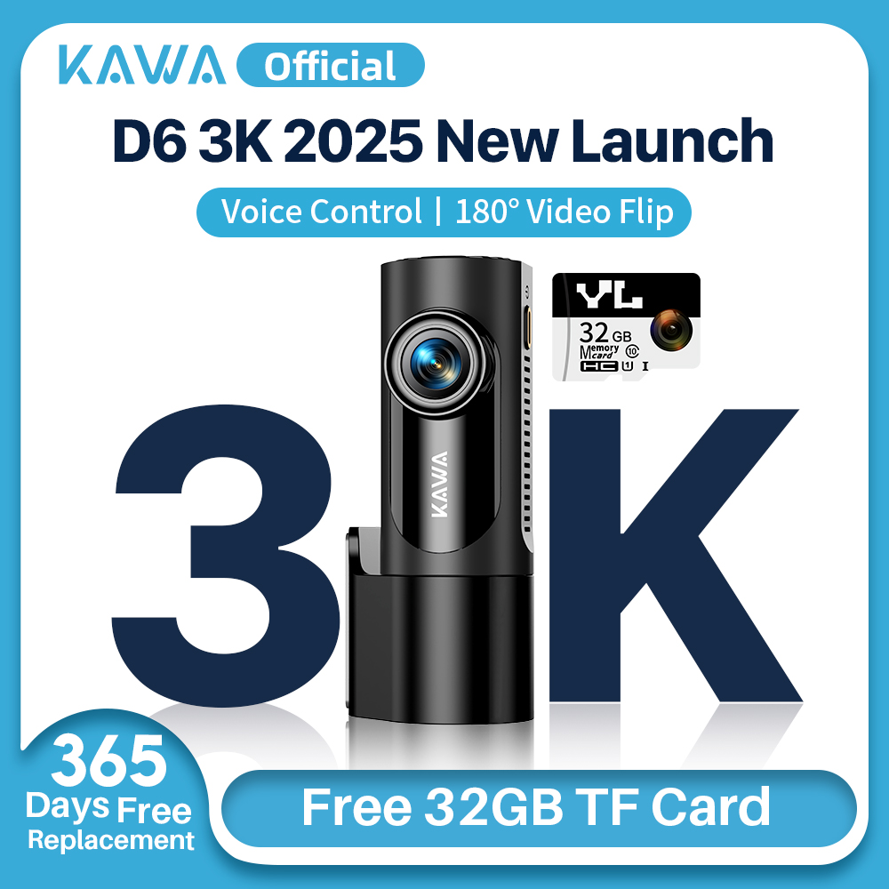 ダッシュカム KAWA D6 3K ビデオレコーダーカーダッシュカメラ AUTO、車 DVR 音声制御、ナイトビジョンダッシュカムアップグレード