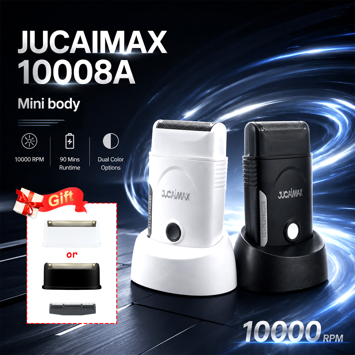 JUCAI JC-10008A メンズシェービングマシン ミニボディ コードレス ドック付き 10000RPM プロシェーバー ヒゲトリマー 電気シェーバー