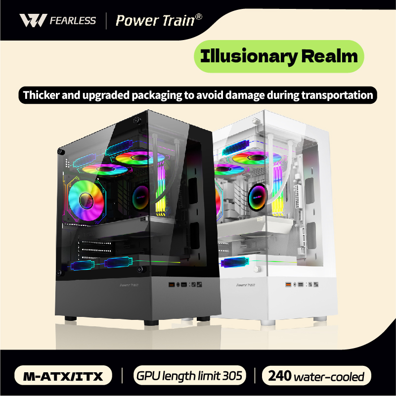 パワートレイン Illusionary Realm コンピュータケース M-ATX ITX シービュールームサイド透明デスクトップシャーシサポート 240 ウォータークーラー