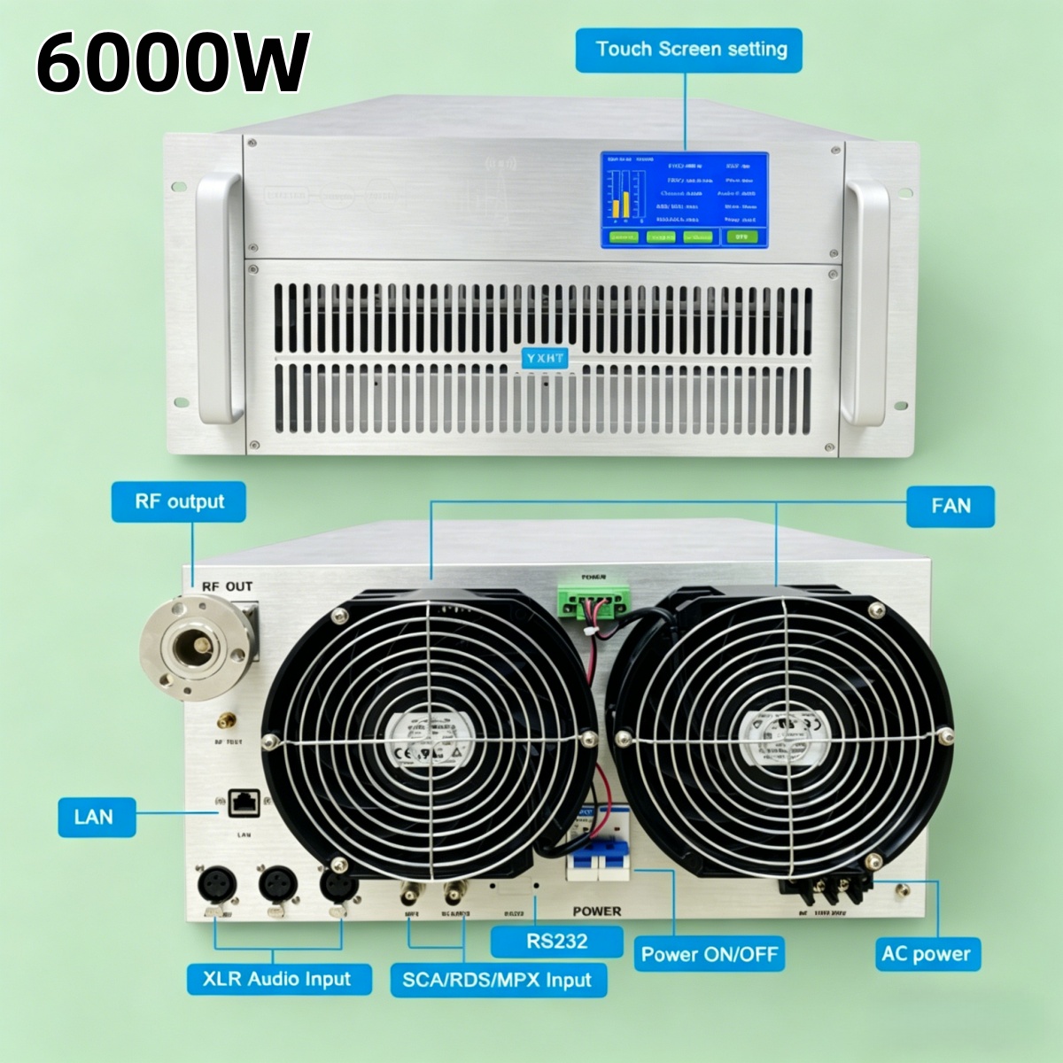 コミュニティYXHT-2、6KW(6000W) FMトランスミッター、村内放送、ハイパワーFM、過熱保護