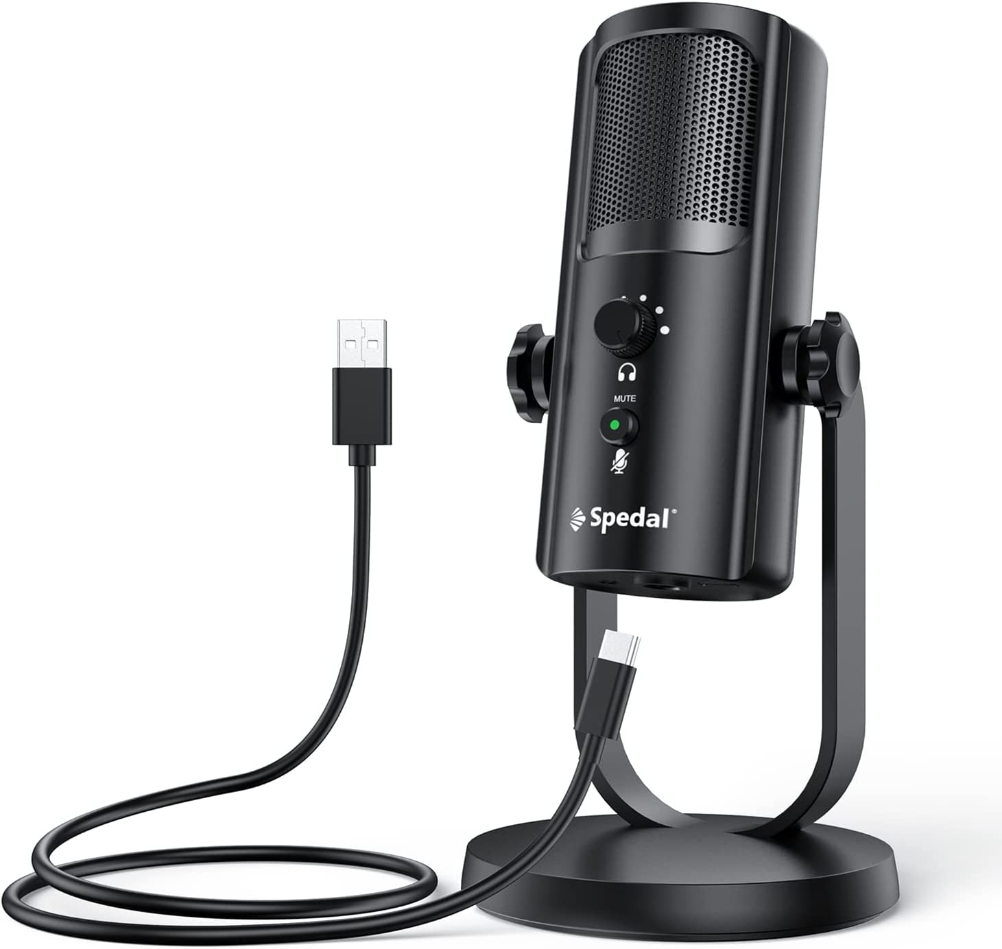PC Mac ゲーム録音ストリーム ポッドキャスト用 USB マイク、コンピューターコンデンサーマイク、電話アダプター付きヘッドフォン出力