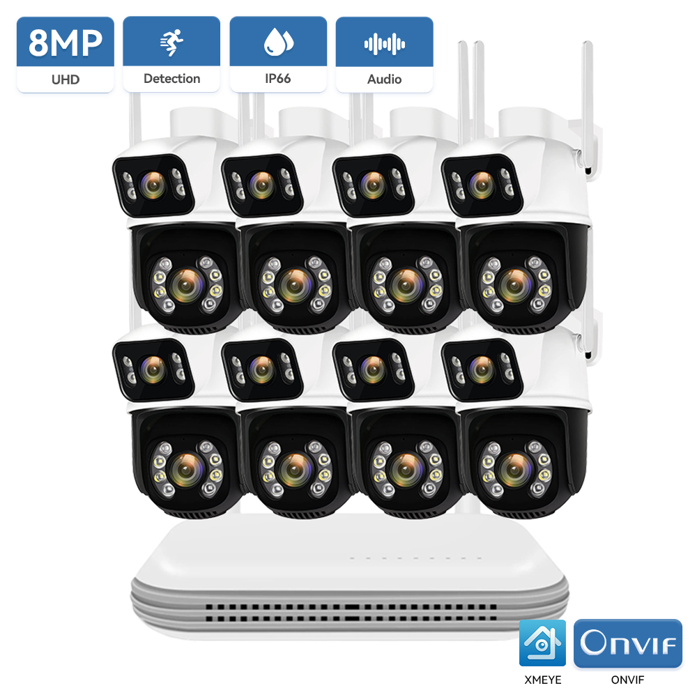 8MP PTZ WIFI カメラキットデュアルレンズ PTZ IP カメラスマートホームナイトビジョン ICSEE アプリ NVR 屋外 8CH ワイヤレス CCTV カメラシステム