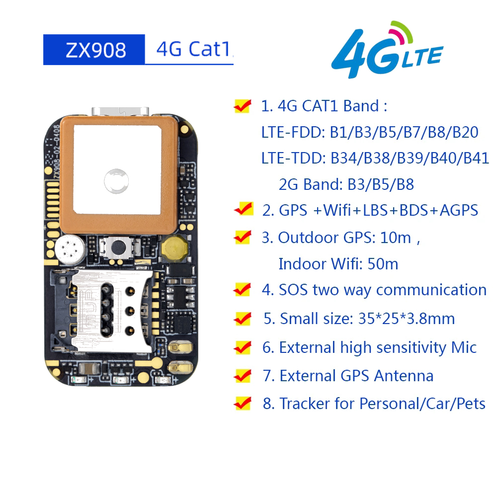 ミニ 4 グラム GPS トラッカー ZX908 CAT1 PCBA チップボード車両用車人追跡システムワイヤレス WIFI 北斗衛星ロケーター