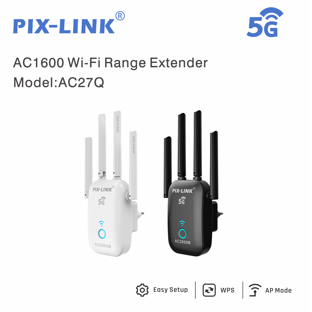 PIX-LINK AC27Q Wi-Fi リピーター レンジ エクステンダー 信号ブースター - ホーム オフィス用 Wi-Fi 信号リピーター ワイヤレス ネットワーク アンプ