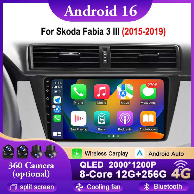 アンドロイド 16 Carplay 自動シュコダファビア 3 III 2015-2019 GPS ナビゲーション DSP カーラジオマルチメディアビデオプレーヤーステレオ WIFI BT