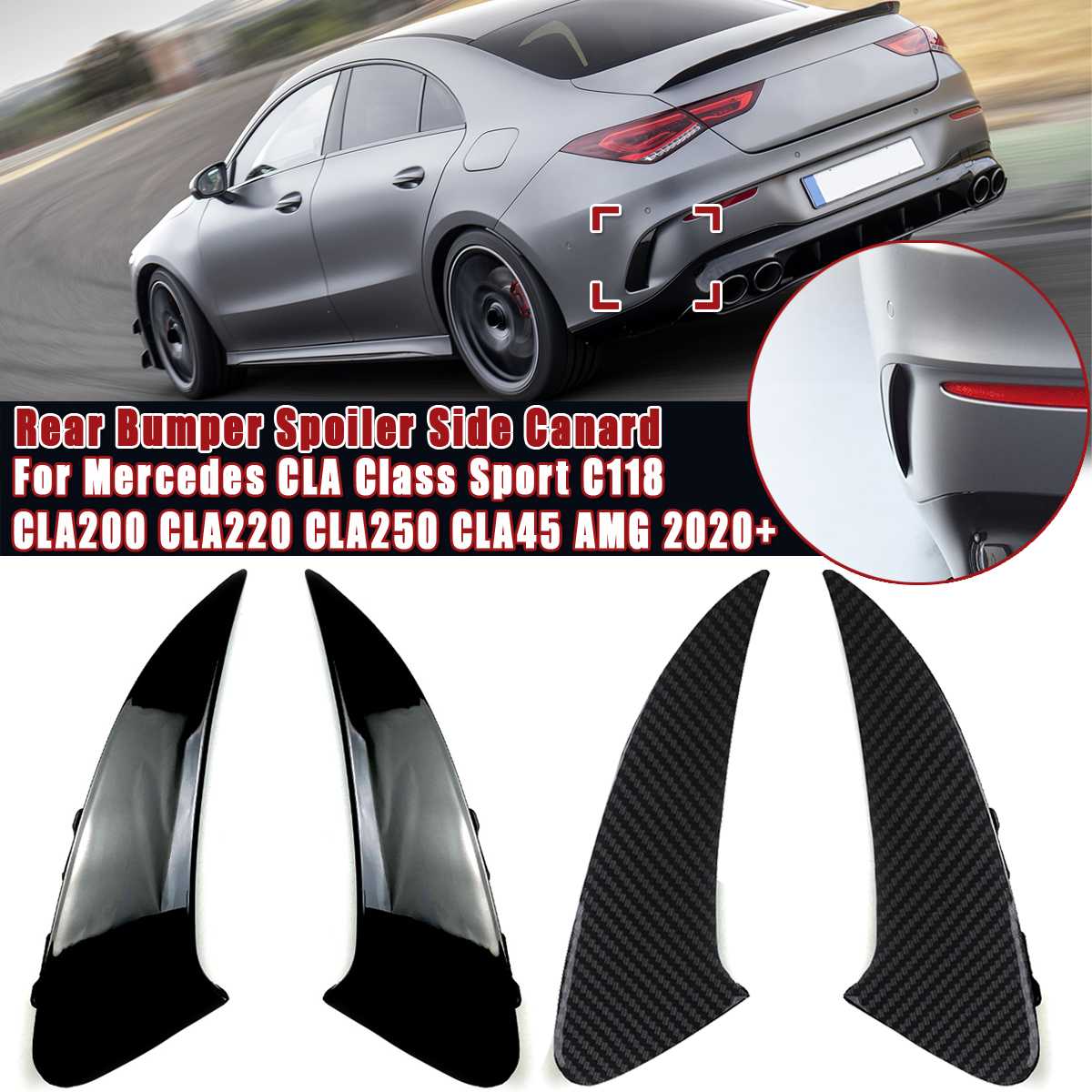 2x 車のリアバンパースポイラーサイドウイングカナードメルセデス用ベンツ CLA クラススポーツ C118 CLA200 CLA220 CL​​A250 CLA45 AMG 2020