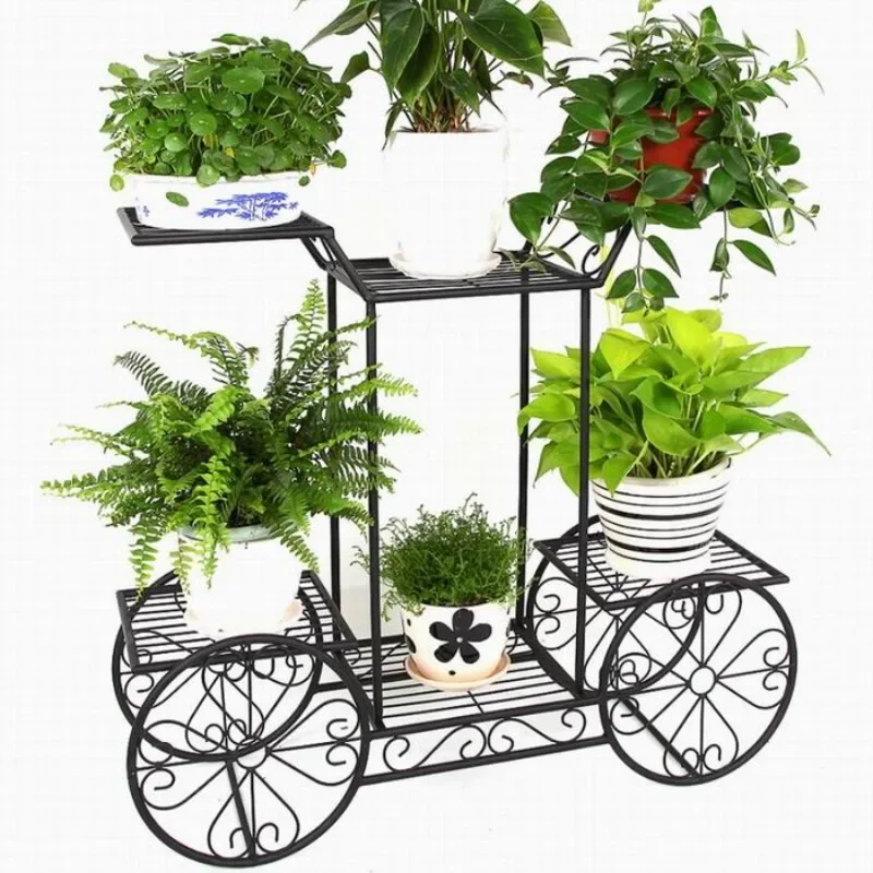 大型金属製植物スタンド 6 段ガーデンカート植物ホルダー錬鉄製の陳列棚屋外と屋内の庭の装飾