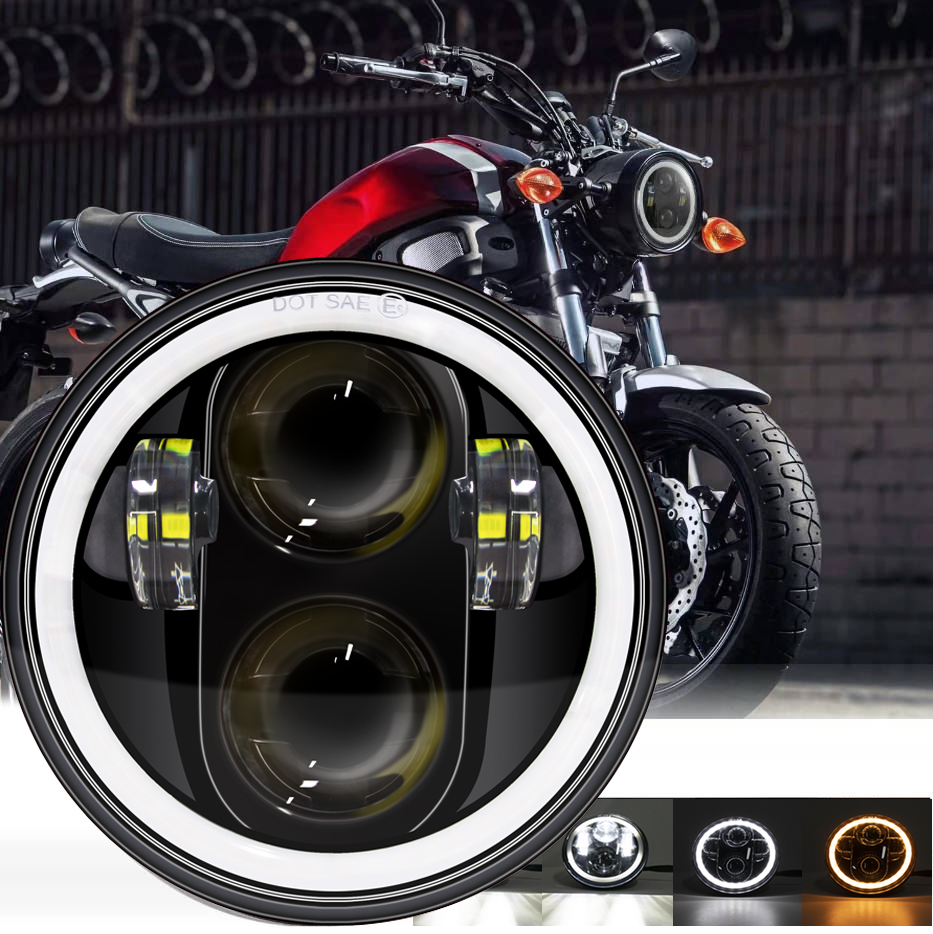 新スタイルブラック 5.75 インチ LED ヘッドライト 5 3/4 'LED DRL 50 ワットバイクヘッドライトダイナソフテイルスポーツスター 883 XL883 FXCW