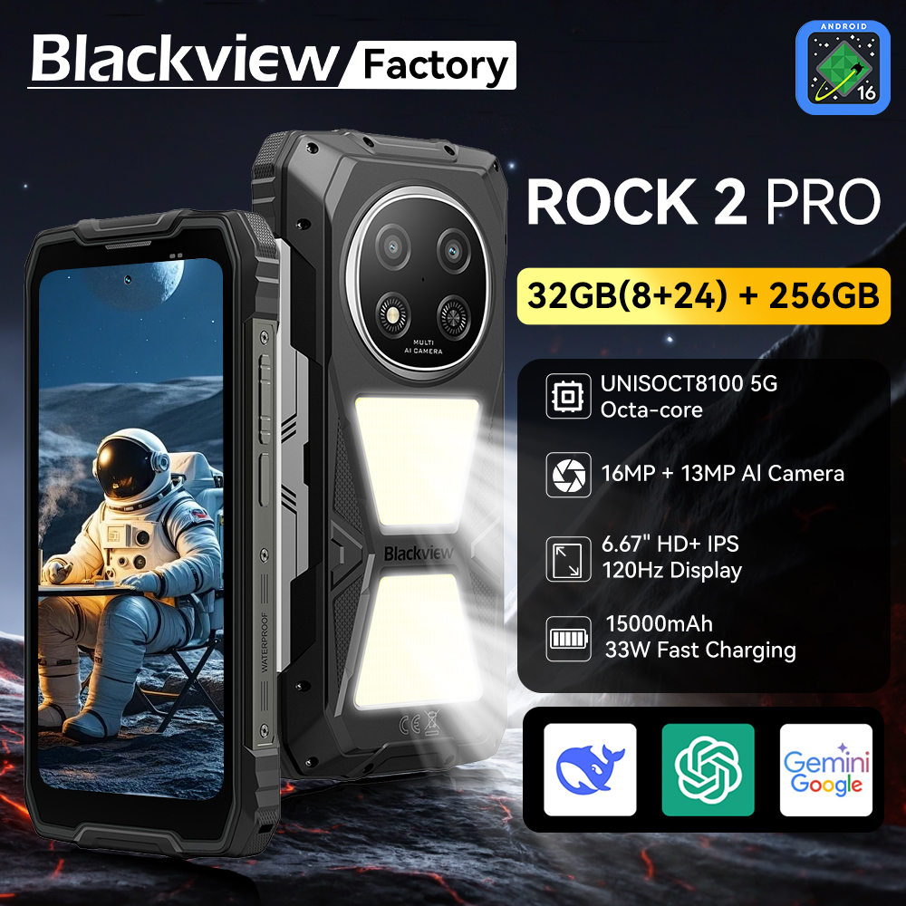 Blackview ROCK 2 Pro 頑丈なスマートフォン 5G Android 16 UNISOC T8100 6.67 インチ 120Hz HD IPS ディスプレイ携帯電話 8GB 256GB 15000mAh NF