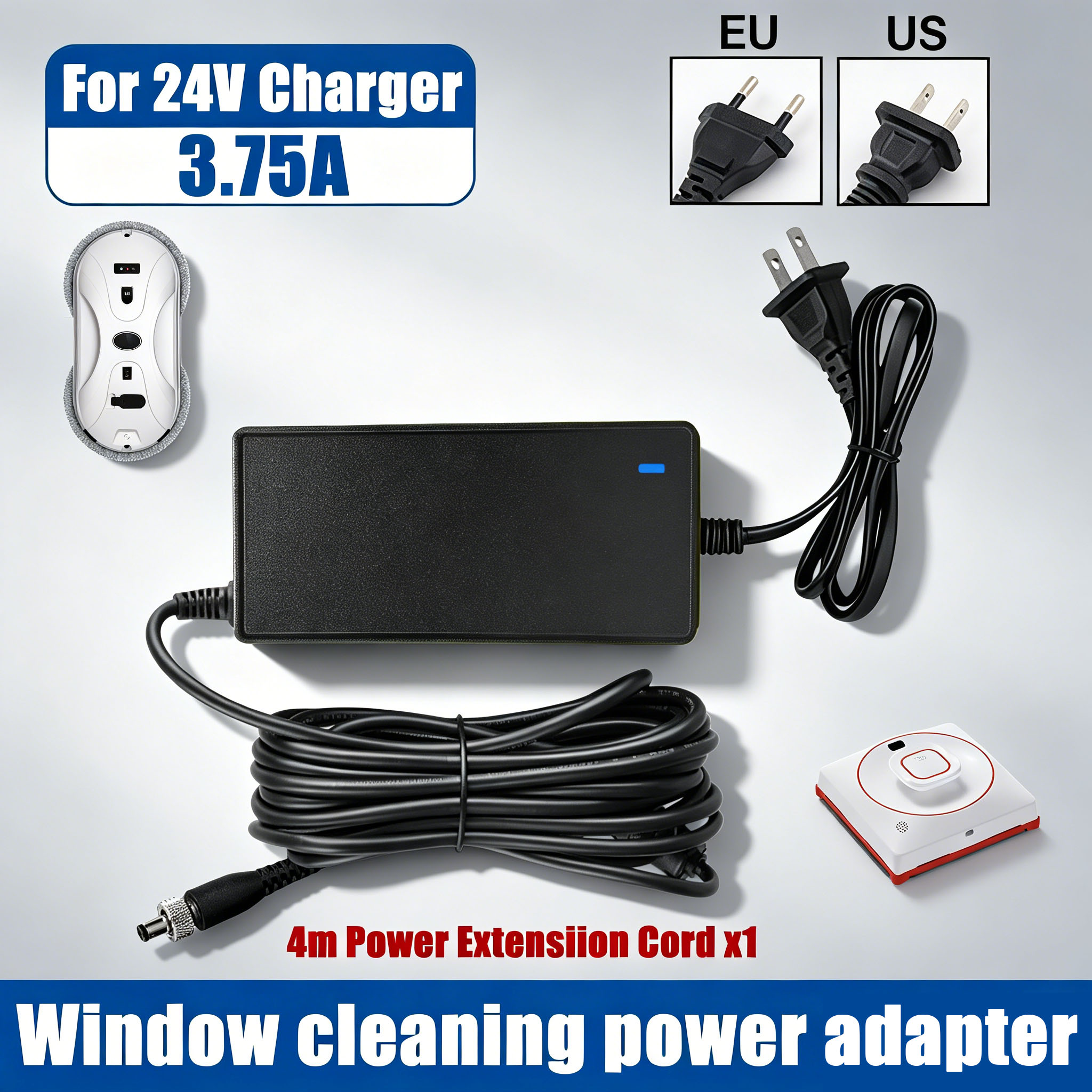 窓掃除ロボット 24V3A 電源アダプタ (充電器) 電源 (ユニバーサル) 24V3.75A 過電流 4M ワイヤー長