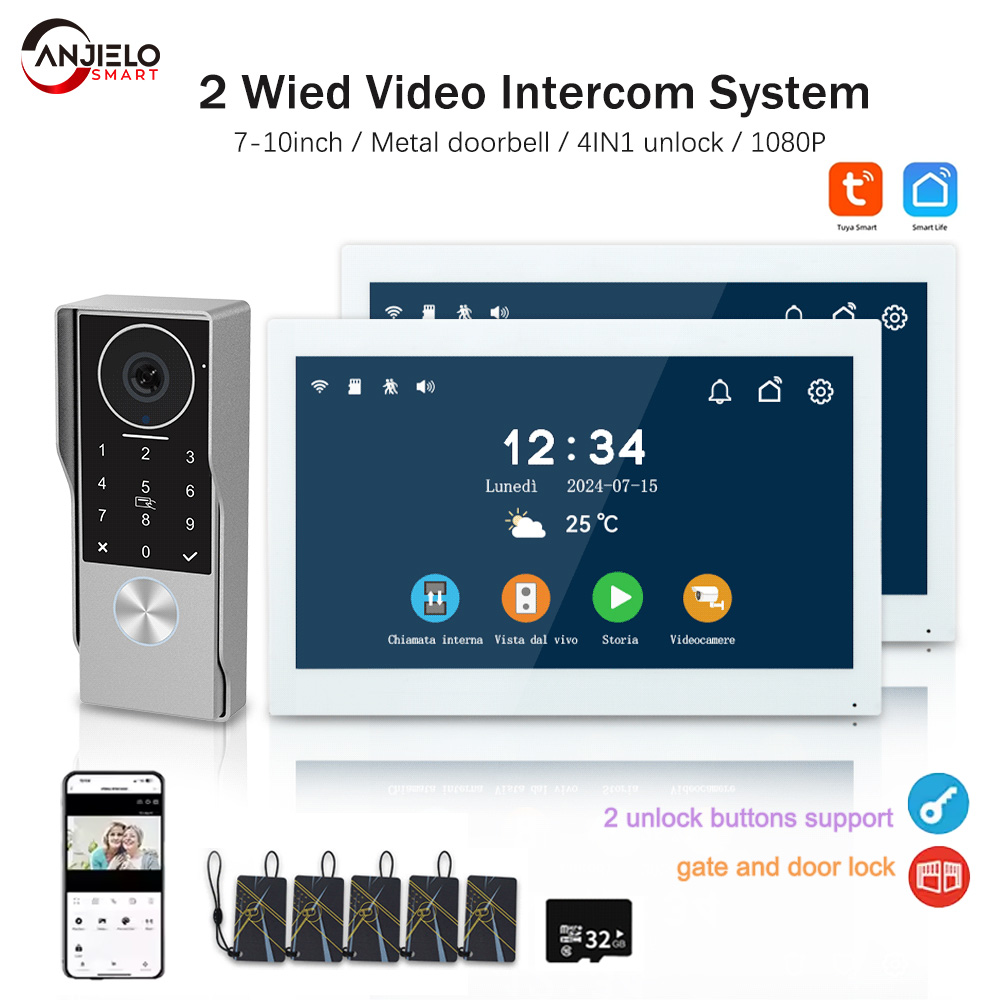 ANJIELO Tuya スマート 1080P2 ワイヤー Visiophone ドアベルビデオインターホンシステムホームメタルドアホンサポート IP カメラ安全保護
