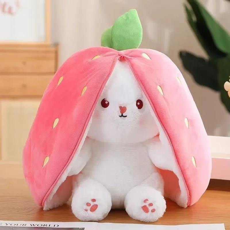 クリエイティブイチゴウサギ人形に変身小さなウサギぬいぐるみ人形ニンジン誕生日ギフトバレンタインデー枕