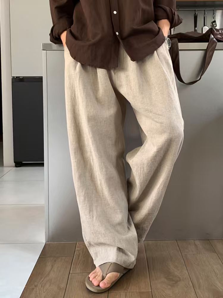 メンズコットンリネンパンツ男性秋の新通気性無地リネンズボンフィットネスストリート S-5XL