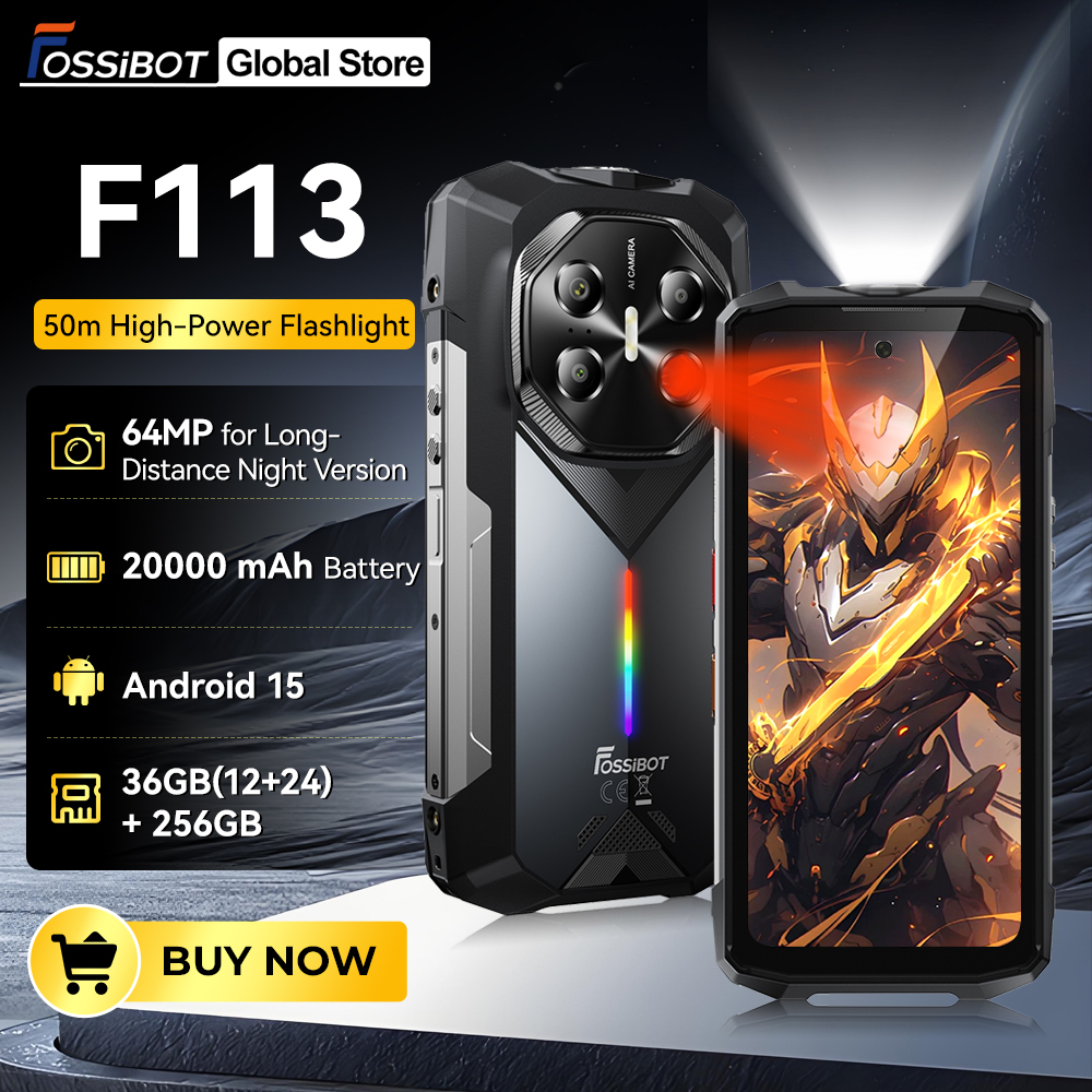 FOSSiBOT F113 頑丈なスマートフォン 5 グラム Android 15 36 (12 24) ギガバイト 256 ギガバイト 20000mAh バッテリーキャンプライト 64MP 120Hz 携帯電話 33 ワット NFC