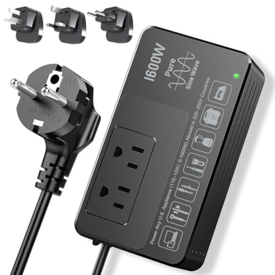 1600W 220Vから110Vへの電圧コンバータ、220-250Vのアメリカの家電製品に電力を供給、プラグアンドプレイ、制限なし、ユニバーサル電源