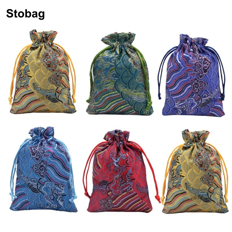 StoBag 20 個中国シルク巾着袋刺繍小さな綿ギフトジュエリー包装収納再利用可能なポーチポケット装飾