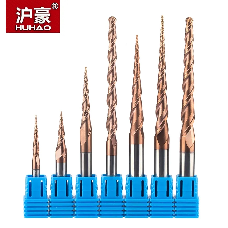 HUHAO 超硬ボールノーズルータービット CNC テーパーエンドミル 2 フルート HRC55 フライスカッターエンドミル木材金属彫刻ツール