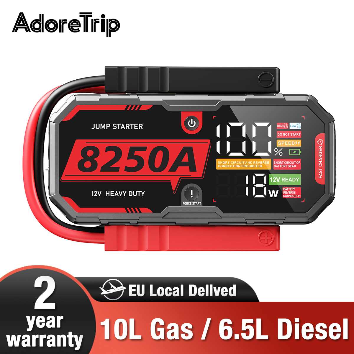 AdoreTrip 8250A 高耐久ジャンプスターター、12V 車バッテリーブースターデバイス、オフロード 4x4 用ポータブルパワーバンク、ピックアップ