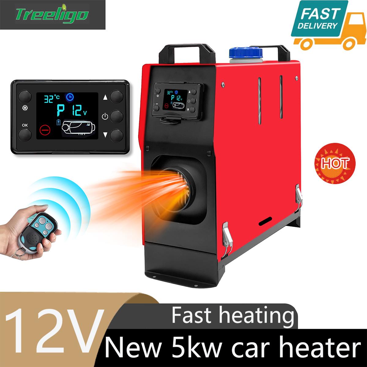 Treeligo 5KW カーヒーター ディーゼルエアヒーター 12V 低ノイズ LCD サーモスタット付き LCD モニタースイッチウォーマー RV トラック ボート キャラバン用
