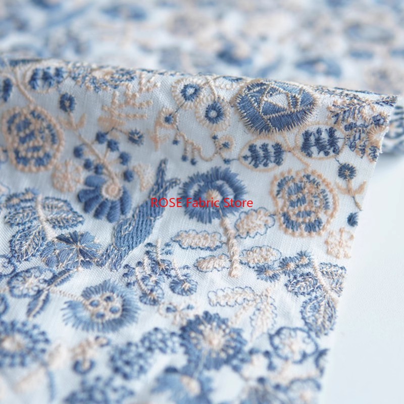 インスタイル 3D 花刺繍コットンリネン生地 DIY 手作りバッグテーブルクロス DIY 手作り生地家の装飾