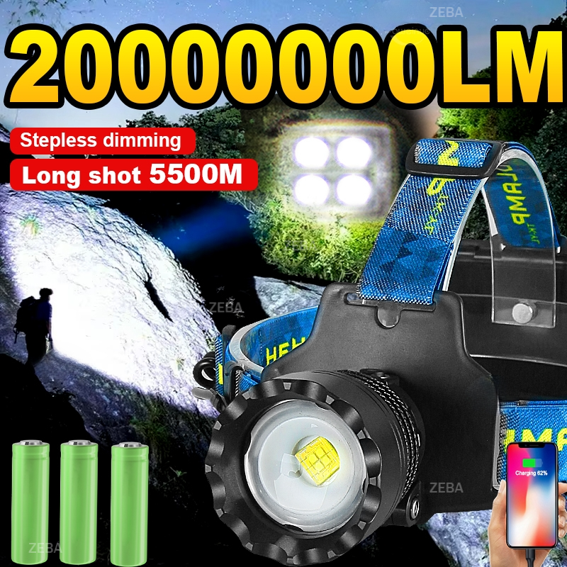 2026 アップグレードヘッドランプ 4 コア超長距離強力な LED ハイパワーズームヘッドライト強力な光ヘッドランプ釣りハイキングランプ