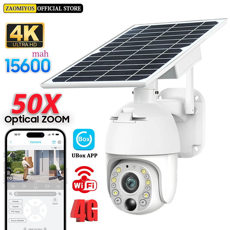 ソーラー家庭用屋外監視カメラ 4 グラム SIM 50X 光学ズーム PIR 検出人間追跡 CCTV Wifi セキュリティ保護 UBox カム
