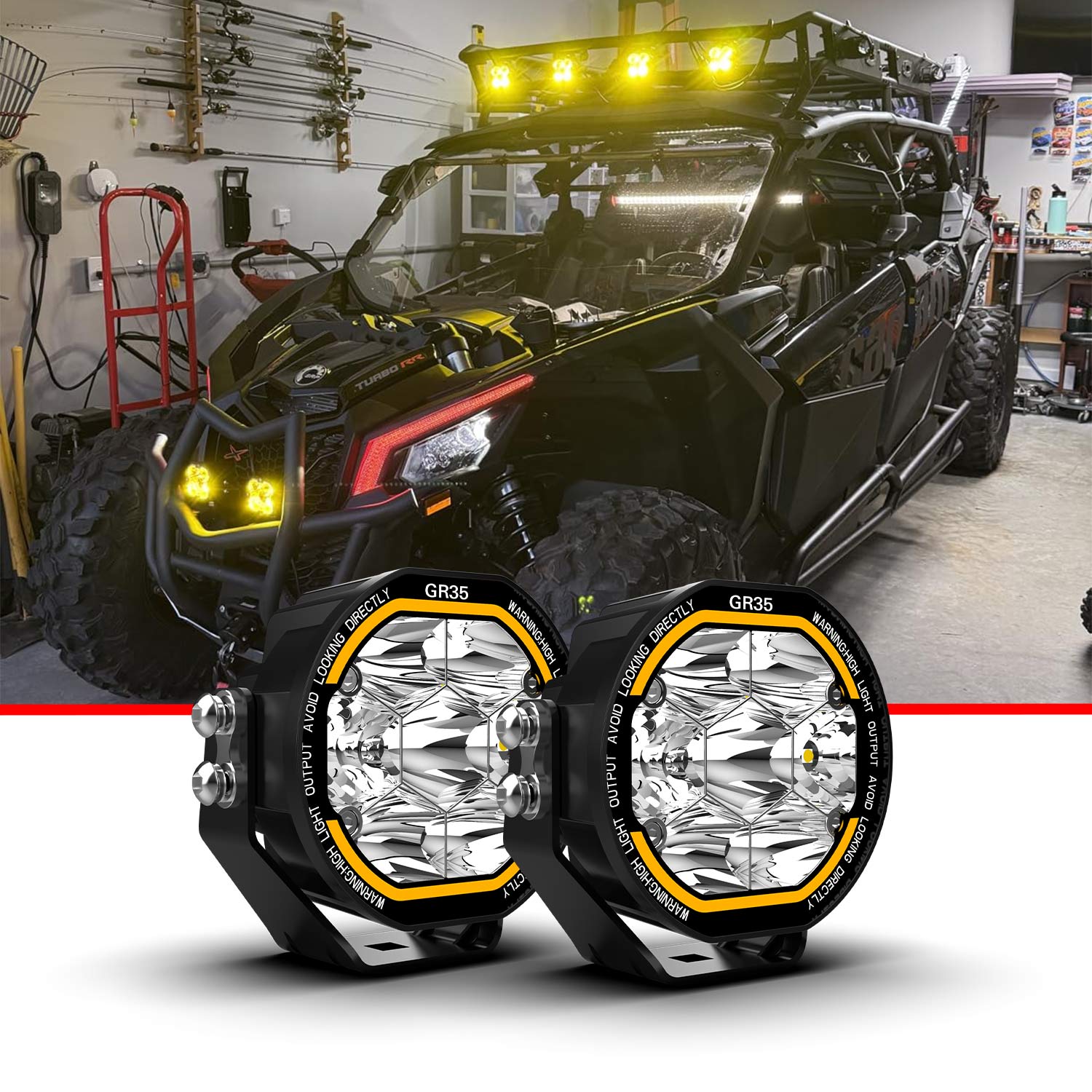 YBYZ 3.5 インチハロー LED ポッドライトバー 120 ワット 7000LM 運転補助ライト 4x4 オフロードライト ATV UTV 用アンバー DRL フォグライト付き