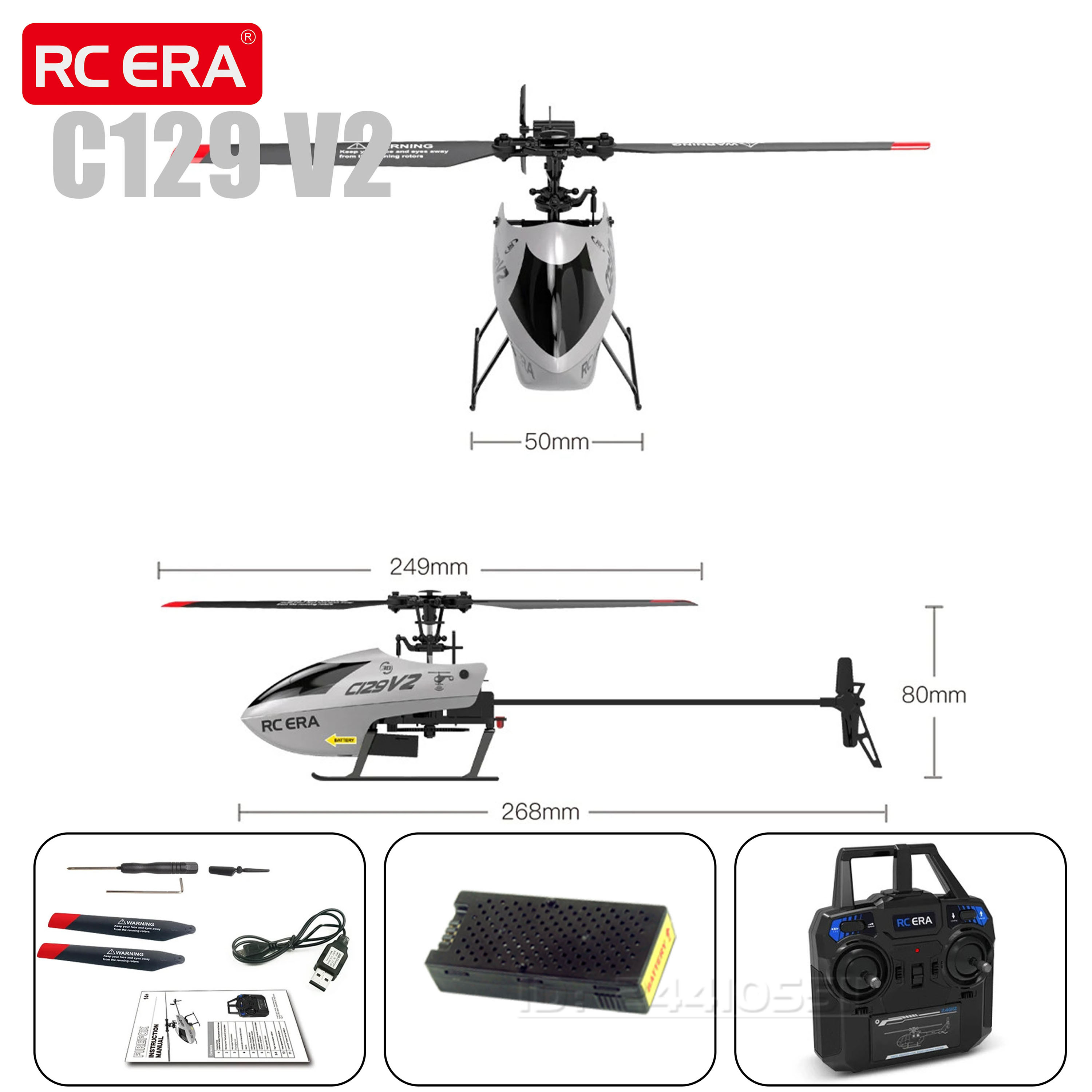 C129 V2 4CH RC Helicopter RTF 6-axis Gyroscope One-key Take-off/landing 6G Mode 3.7V Battery Transmitter Coreless Motor Part