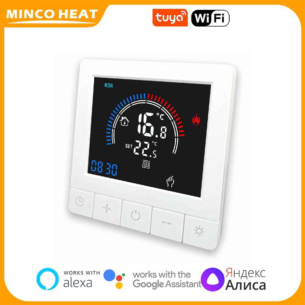 Minco Heat Smart Tuya WiFi LED カラースクリーンサーモスタット 110V-230V AC 電気床暖房/給湯/ガスボイラー用