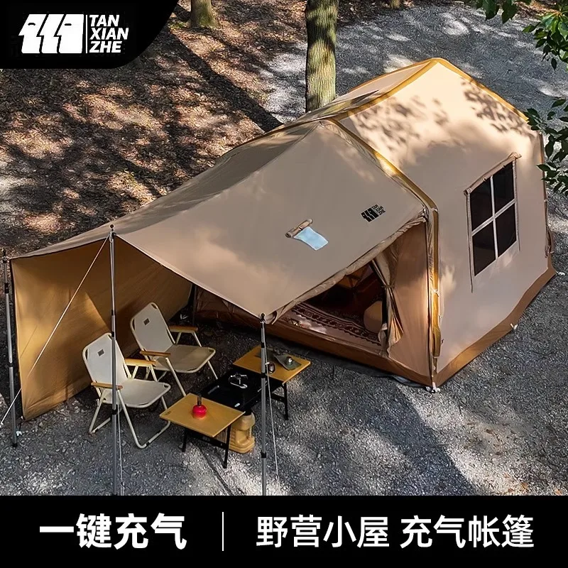 屋外自動インフレータブルキャンプテント防風防雨通気性防水ハイキング旅行大空間ファミリーテント