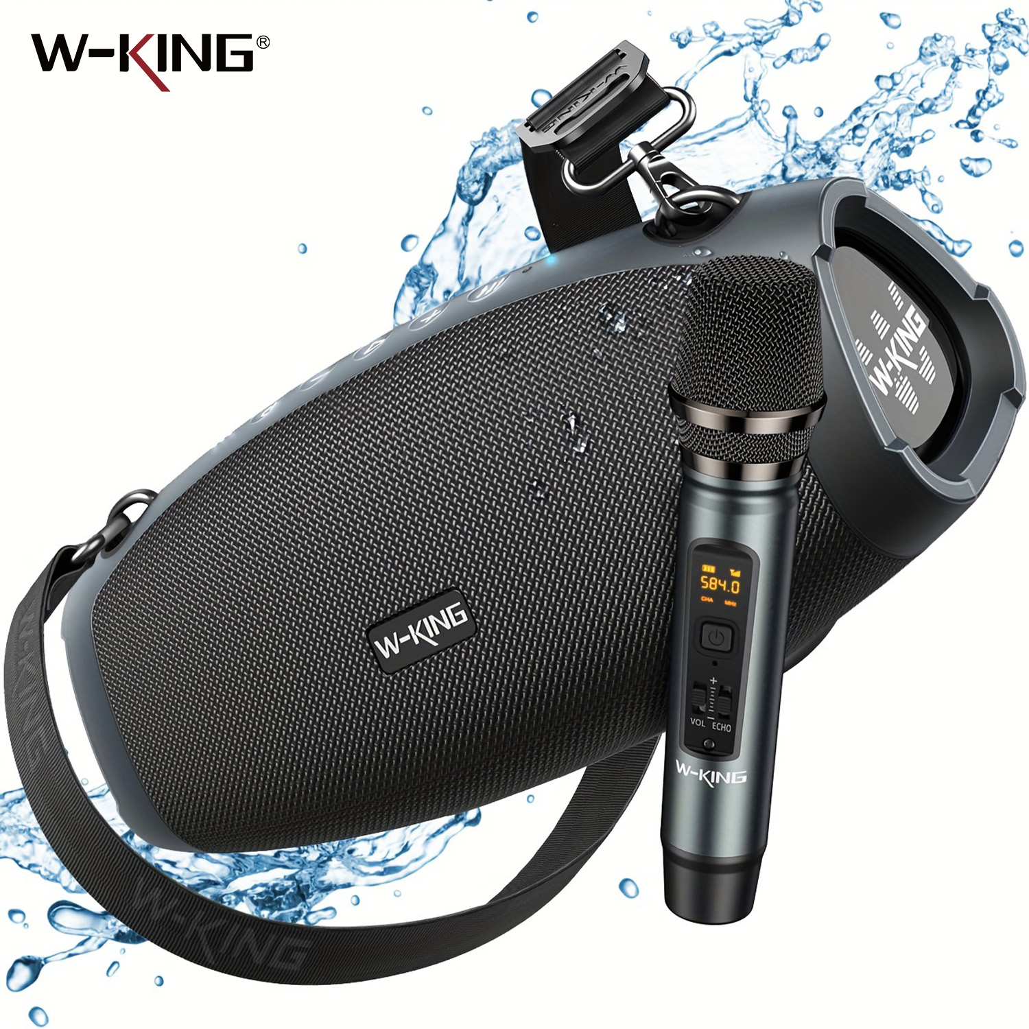 W-KING X10MIC (120W PEAK) 70W ポータブル大音量 Bluetooth スピーカー、ワイヤレスマイク付き、防水屋外ワイヤレス Bluetooth
