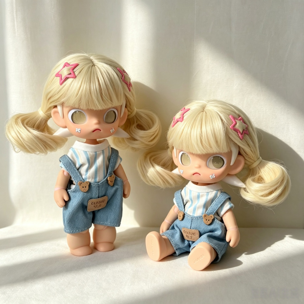 Zsiga 高温シルク人形かつらクリームブロンド前髪ショートツインピグテール DIY スタイリングフィット 1/8 BJD 女の子のおもちゃドレスアップ Accessorie