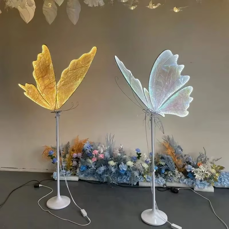 モダンな高級ホワイトレース蝶 LED フロアランプ廊下パーティーステージ結婚式ロマンチックな道路装飾 E27 電球器具
