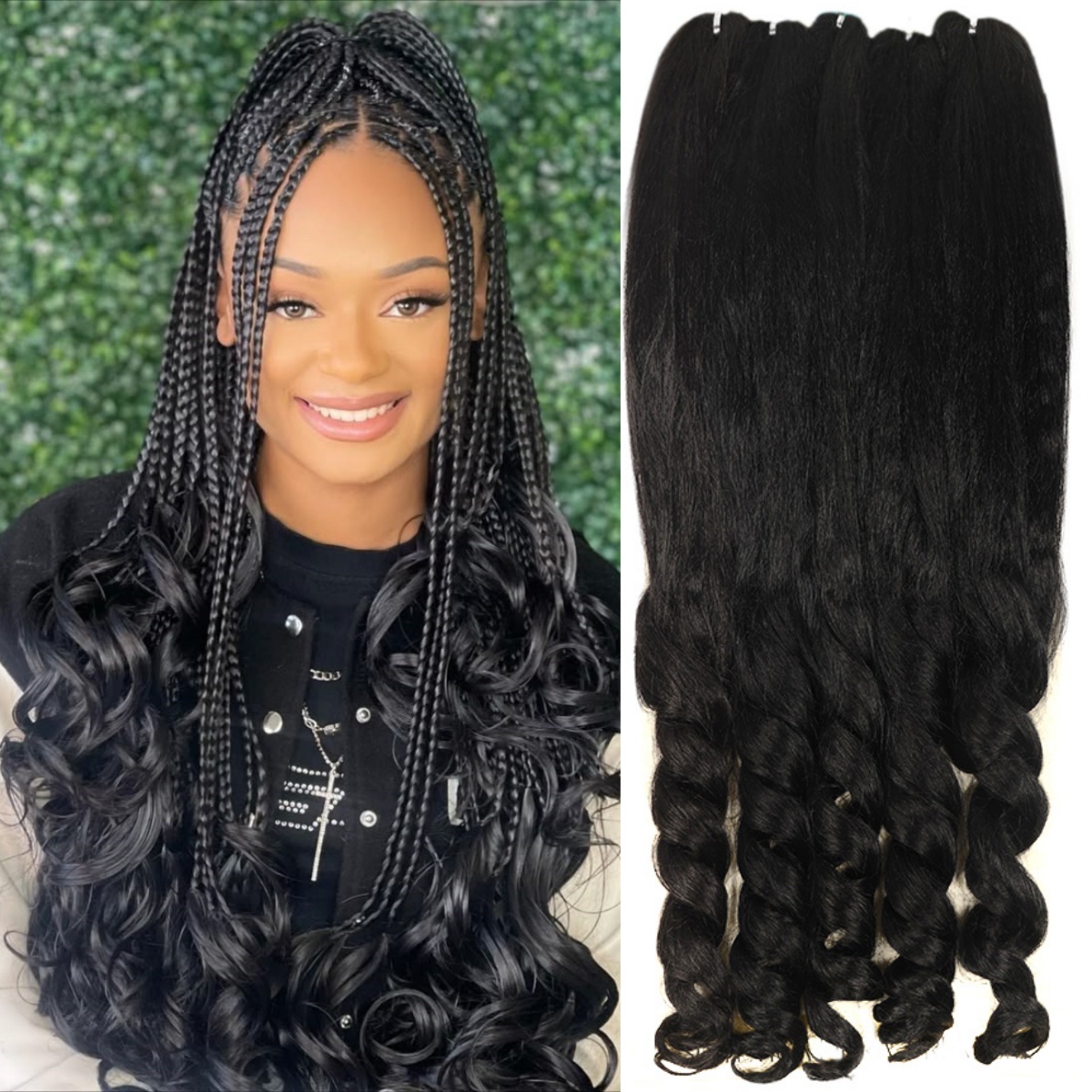 合成フレンチボヘミアンカーリー三つ編みヘアブラック事前ストレッチ済みプロフェッショナルグレードかぎ針編み三つ編み用熱湯設定5パック/ロット