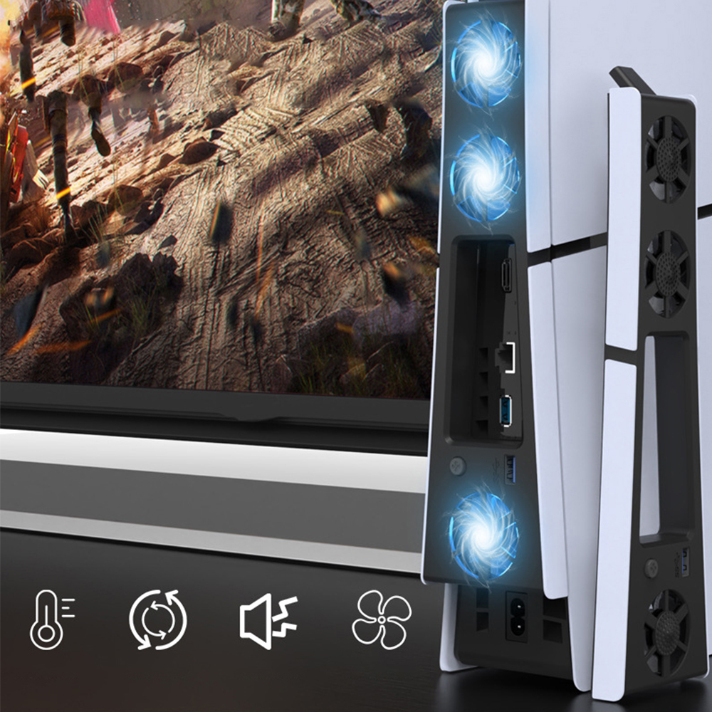 ゲームクーラーファン効率的な冷却システム LED ライトノイズリダクション付き 3 ファン冷却ゲームアクセサリー PS5 スリムコンソール用