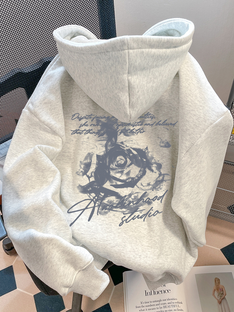 レターローズプリントパーカー男性女性アウトドアストリートスポーツカジュアルファッショントレンド長袖トレーナー秋冬トップ服