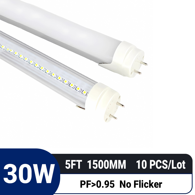10 ピース/ロット 5 フィート 1500 ミリメートル 30 ワット T8 LED チューブ |G13 インターフェース |高 PF 0.95 |ちらつきなし |非調光 |省エネ |蛍光灯の交換