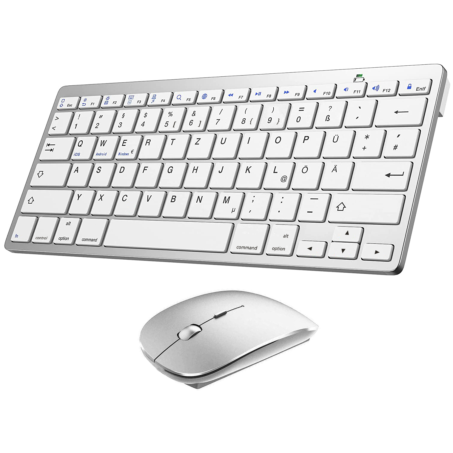 ドイツ語 QWERTZ レイアウト Bluetooth キーボード マウス コンボ 超スリム ミュート ワイヤレス Bluetooth マウス iPad iPhone iOS Android Windows 用