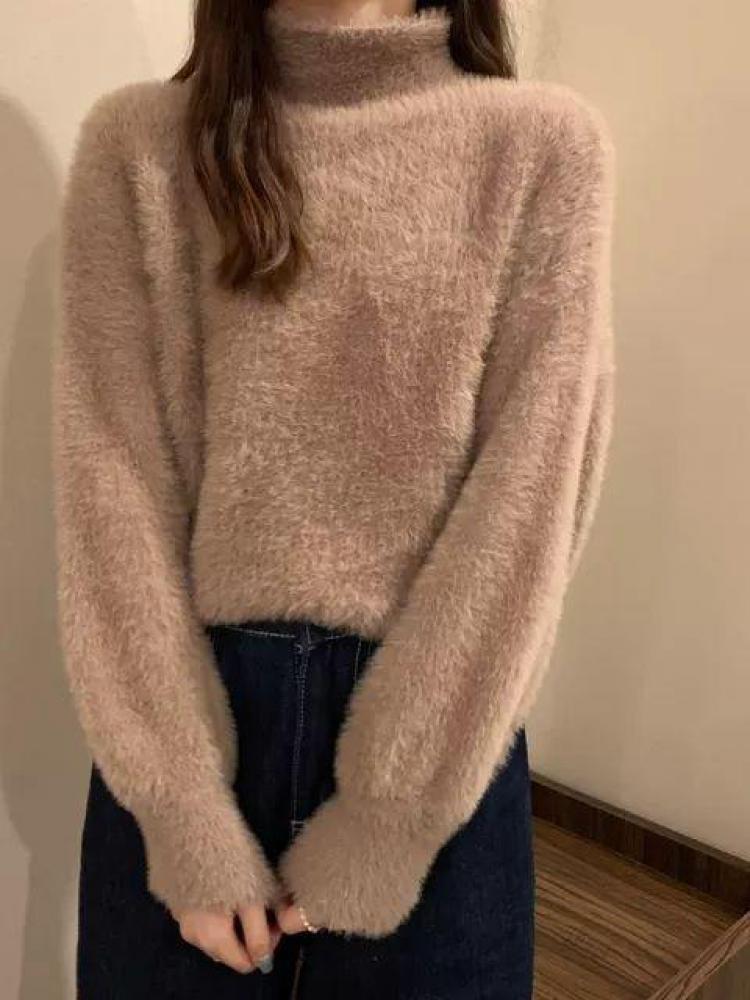 冬模倣ミンクウールホットフリース女性タートルネック厚みのある弾性カジュアルセーター女性ニットトップスプルオーバーソフト暖かい