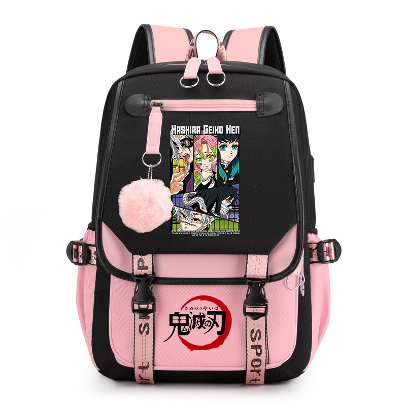 デーモンスレイヤー アニメ プリント バックパック 女の子用 カジュアル スクール ブックバッグ 軽量 ティーン トラベル リュックサック