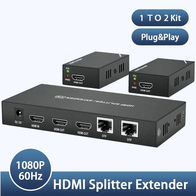 HDMI エクステンダー スプリッター 1080P 60m 以上 Cat6 RJ45 イーサネット ケーブル ビデオ トランスミッター レシーバー キット 1X2 1X4 1X7