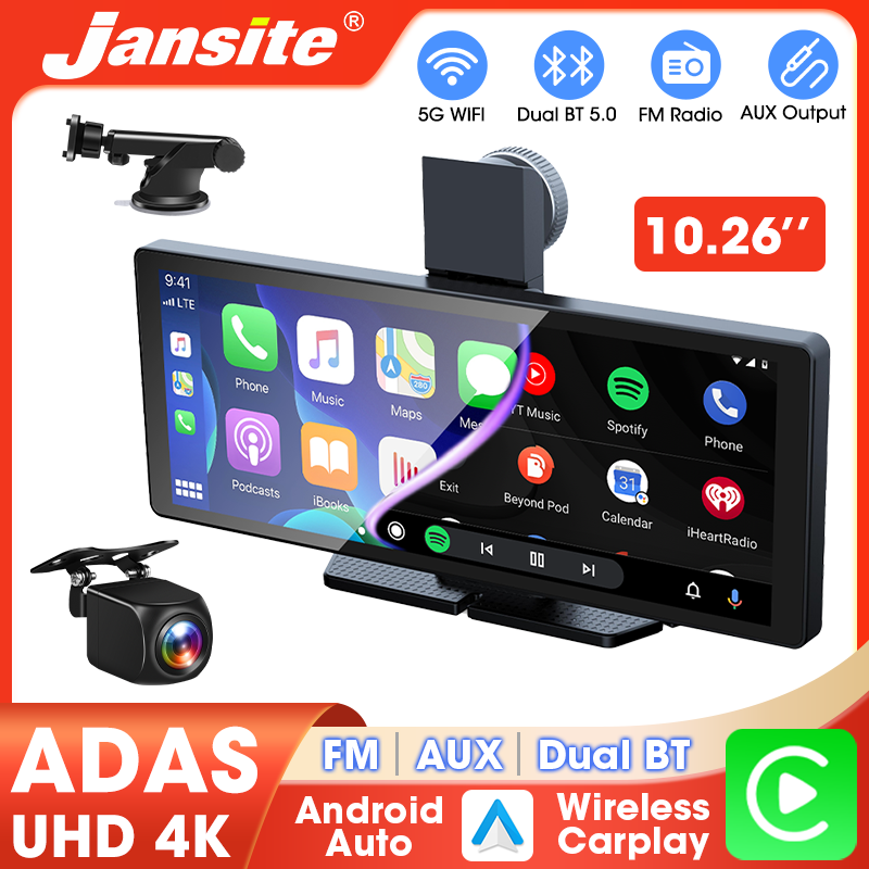 Jansite 10.26インチ 4K 車 DVR ADAS ダッシュカム ワイヤレス CarPlay Android 自動 Bluetooth 5G WIFI バックビューカメラ ドライブレコーダー ダッシュボード