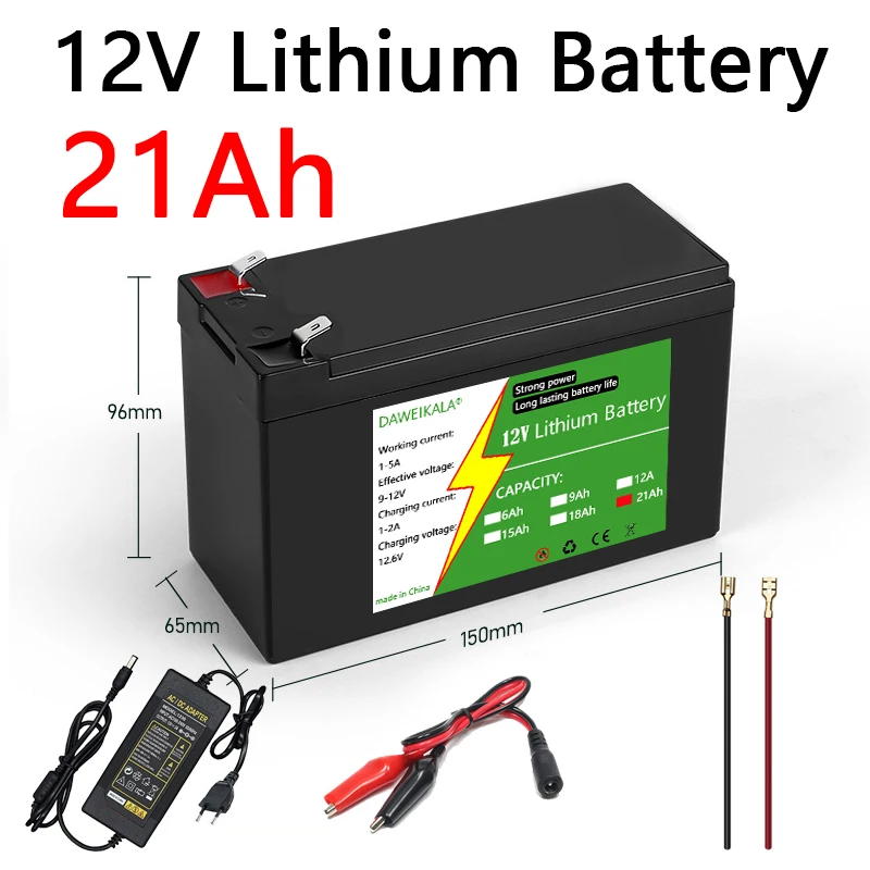 12V 6Ah-21Ah 18650 リチウム電池パック 3S7P 充電式バッテリー太陽エネルギー電気自動車バッテリー 12.6v 3A 充電器